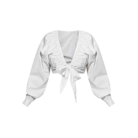 PrettyLittleThing Plus White Tie Front Ruched Blouse US Size 18 NWT - Picture 6 of 7